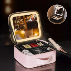 Стильна шкіряна косметичка з LED дзеркалом: ідеальний аксесуар для макіяжу!